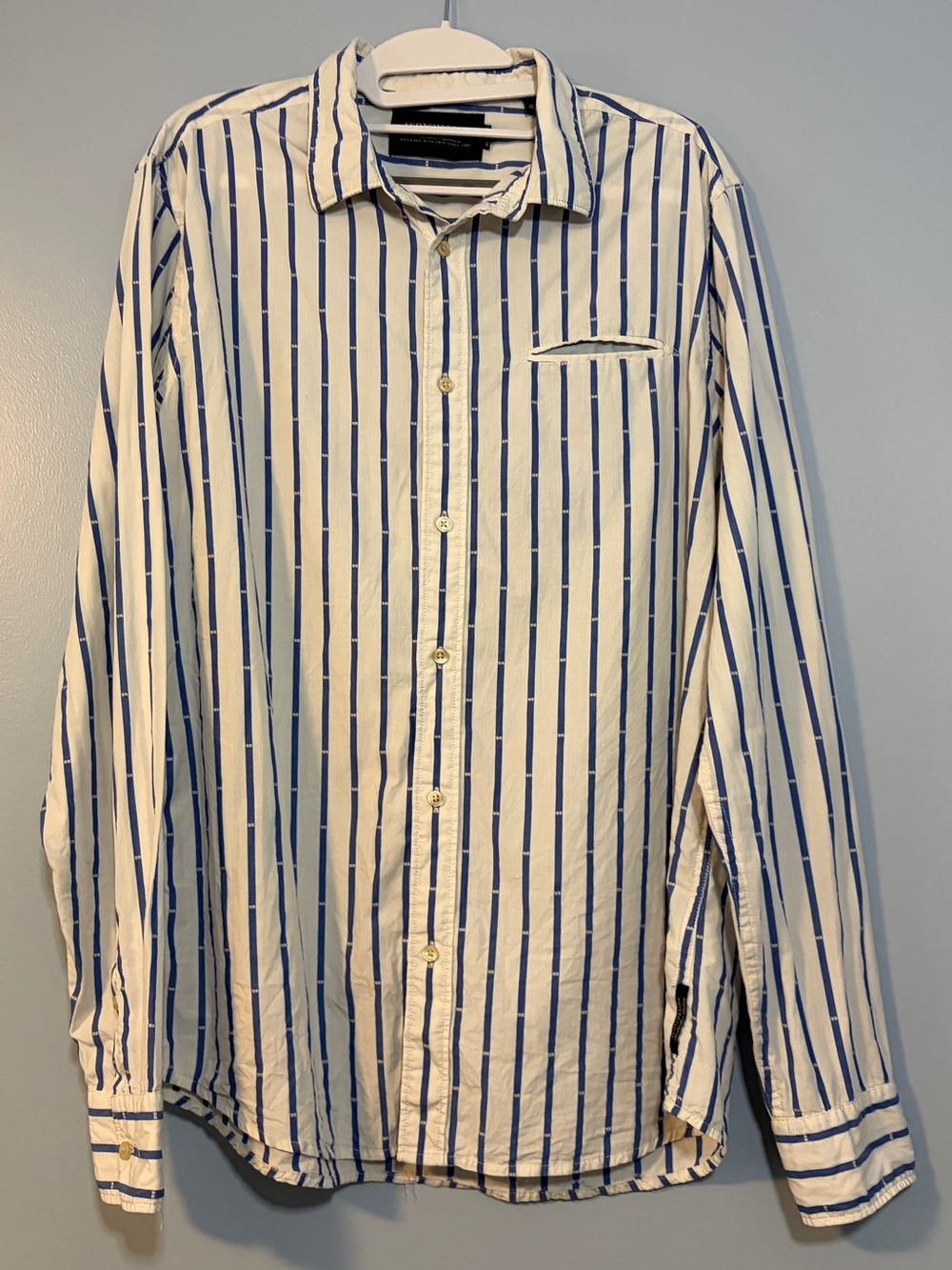 Scotch & Soda White Shirt with Blue Vertical Stripes